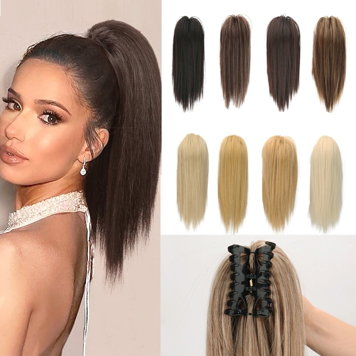 Artificial Hair Braid Waterfall Half-up High Ponytail Claw Clip Wig