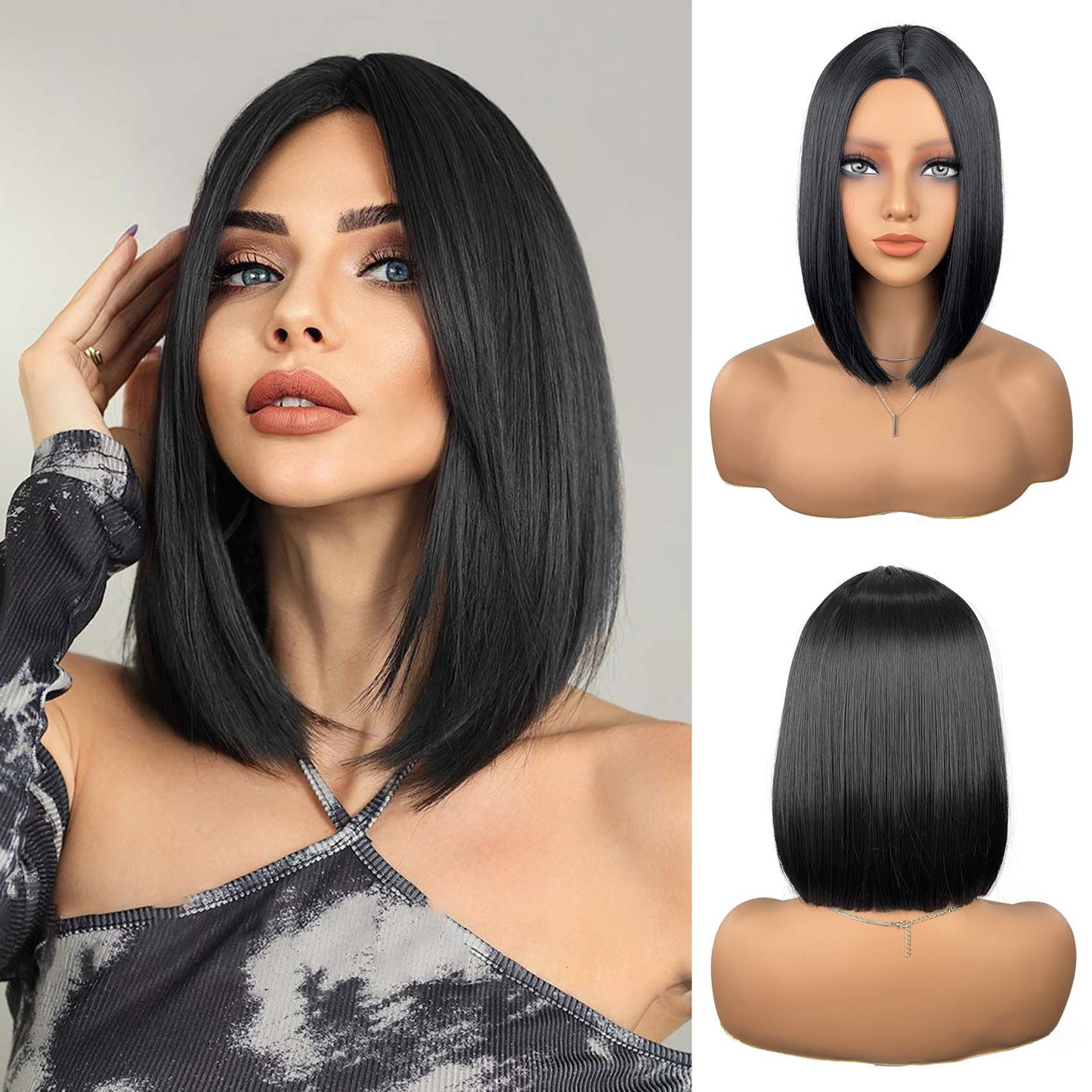 High-Temperature Silk Hair Short Silky Straight Bob Wigs Black