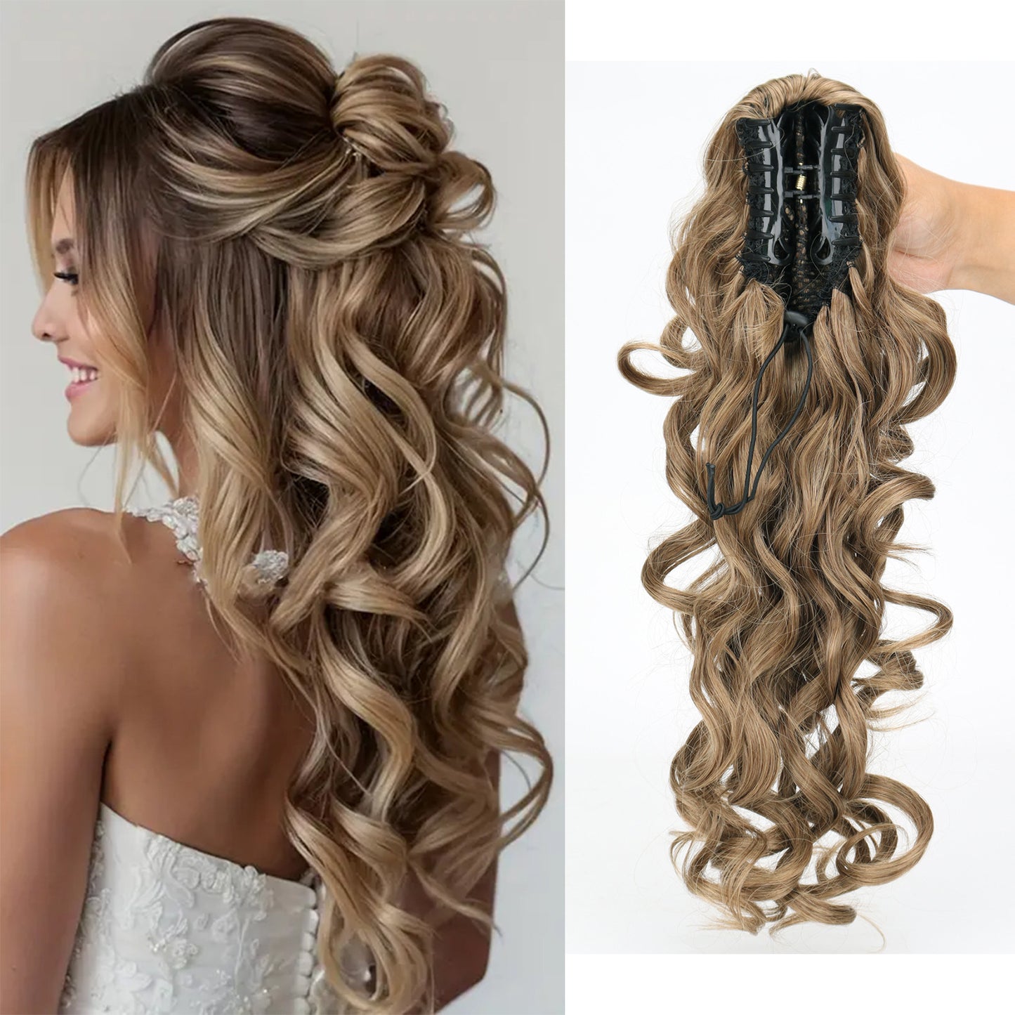 European American Hair Grab Claw Clip Long Curly Ponytail Loose Synthetic Wig