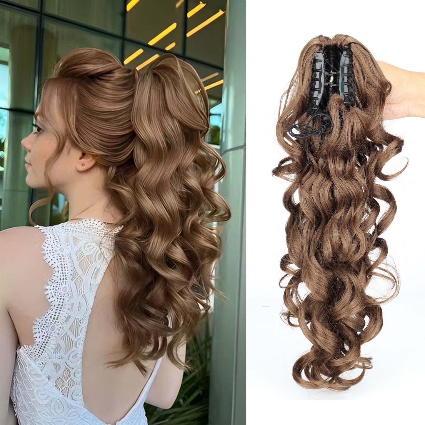 European American Hair Grab Claw Clip Long Curly Ponytail Loose Synthetic Wig