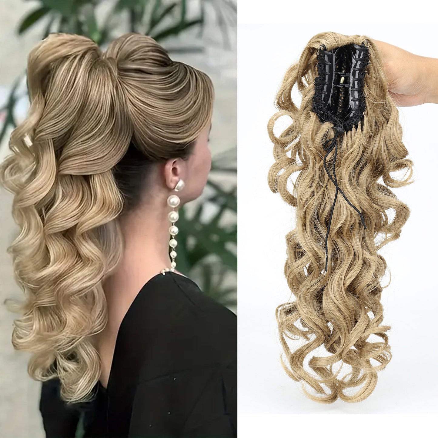 European American Hair Grab Claw Clip Long Curly Ponytail Loose Synthetic Wig