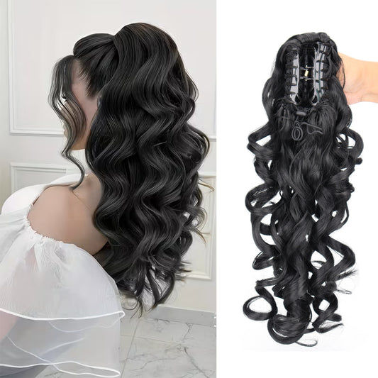 European American Hair Grab Claw Clip Long Curly Ponytail Loose Synthetic Wig