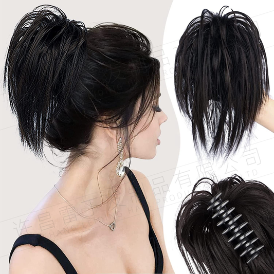 Kinky Curl Buns Wigs Ties Hair Ring Accessories Shark Clips