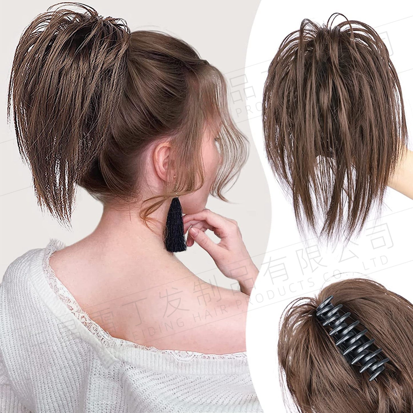 Kinky Curl Buns Wigs Ties Hair Ring Accessories Shark Clips